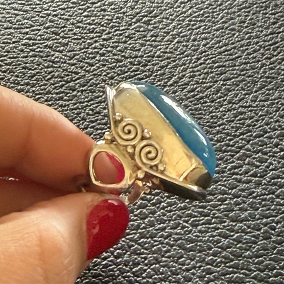 Vintage Sajen Sterling Silver Blue Moonstone Statement Ring – Size 8 Adjustable - Picture 5 of 10